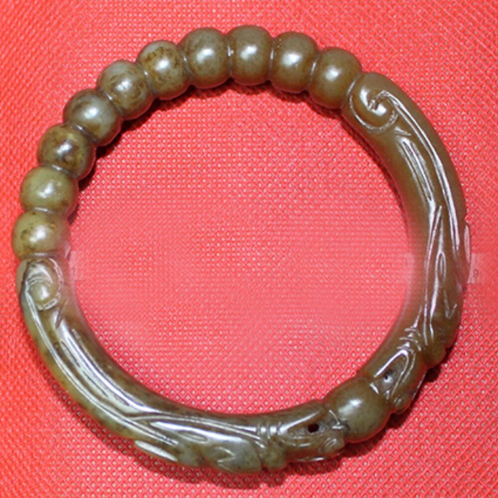 Antique Chinese Jade Dragons and Pearls Bangle Bracelet